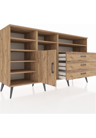 Kronos Konsol 8 Raflı 3 Çekmeceli Tek Kapaklı 176x59x99 Çam-çam Çam-çam