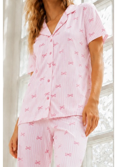 Kadın Genç Loose İpliği Boyalı Pembe Pijama Takımı