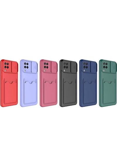 Kilifone - Galaxy A12 Uyumlu Kılıf Sürgülü Kamera Korumalı Tek Kart Bölmeli Kartix Kapak - Kırmızı - T17623
