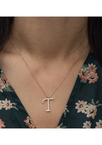 925 Ayar T Harfi Kolye Kadın Gümüş Kolye Rose Gold