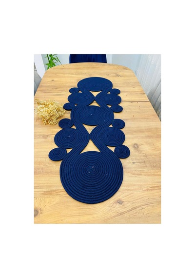 Jüt, Hasır,sarmal Model, Dekoratif Masa Örtüsü, Runner 40x110 Cm, Sehpa Örtüsü, Bohem Tarzı Lacivert Lacivert