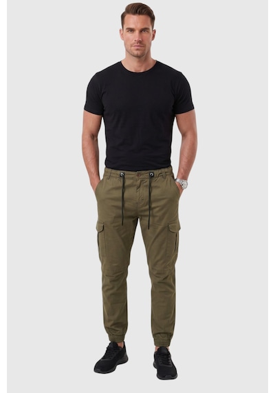 Deepsea Erkek Slim Fit Likralı Haki Kargo Cepli Jogger Pantolon İpli Bel Lastikli Paça 2600589