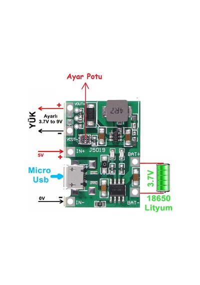 TP4056 2A Lipo - Li Ion Micro USB Pil Şarj Devresi + Voltaj Yükse