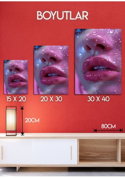 Dudak, Lip Gloss - Sanatsal Kadın Metal Tablosu