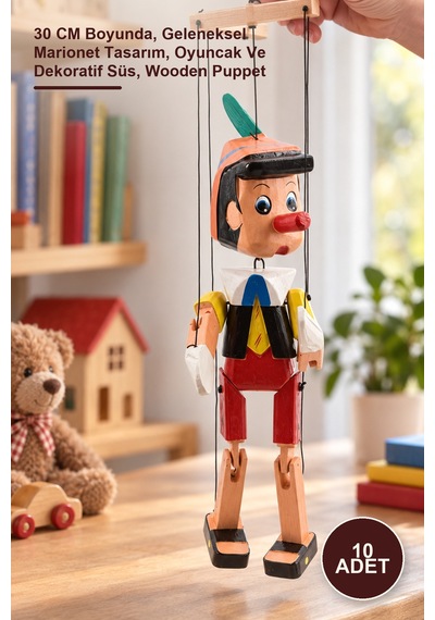 10 Adet Ahşap Pinokyo Kukla 30 Cm Boyunda, Geleneksel Marionet Tasarım, Oyuncak Ve Dekoratif Süs, Wooden Puppet 1