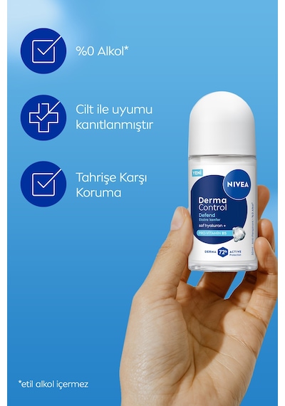 Kadın Roll On Deodorant Derma Control Defend 50 Ml,72 Saat Koruma,alkolsüz,hyaluron,pro Vitamin
