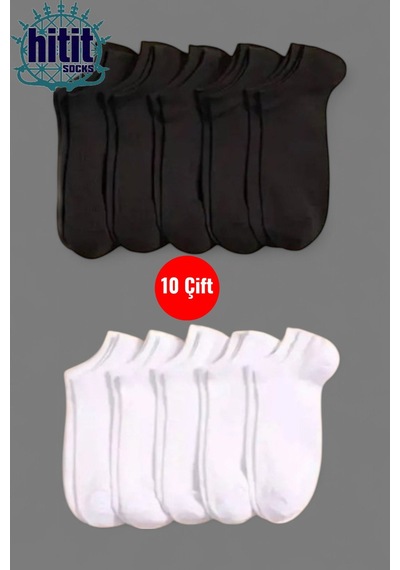Hitit Socks Hitit Sock Erkek 10 Çift Premium Kalite Pamuklu Düz Patik Siyah Beyaz Asorti