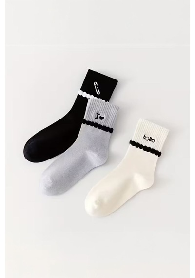 Hitit Socks Kadın 5 Çift Premium Kalite Şerit Kabartmalı Ataç Hello Love ... Çok Renkli
