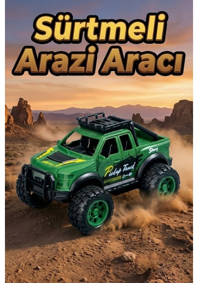 Oyuncak Araba Sürtmeli Büyük Tekerlekli 4x4 Off Road Jeep - Dayanıklı Arazi Aracı 13 Cm Yeşil Çok Renkli
