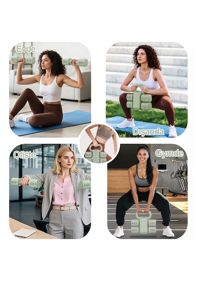 Ayarlanabilir Modüler Kettlebell Ve Dambıl Seti 5 Kg Ev Fitness Ve Güç Antrenman 5 Kg + Yeşil Renk Direnç Bandı