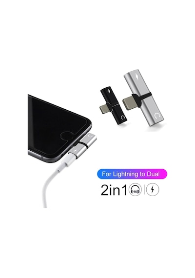 Apple Uyumlu iPhone 7 8 X Şarj ve Kulaklık Birleştirici - Siyah