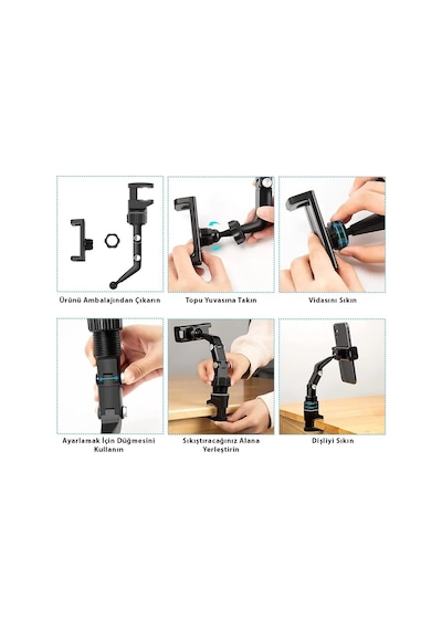 Araç Oto Dikiz Aynası Çok Amaçlı Telefon Tutucu 360 Derece Dönebilir 1-black