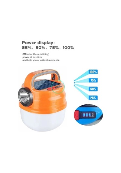 Güneş Enerjili 50 Watt 5 Mod Kamp Lambası Acil Durum Feneri Güçlü Turuncu