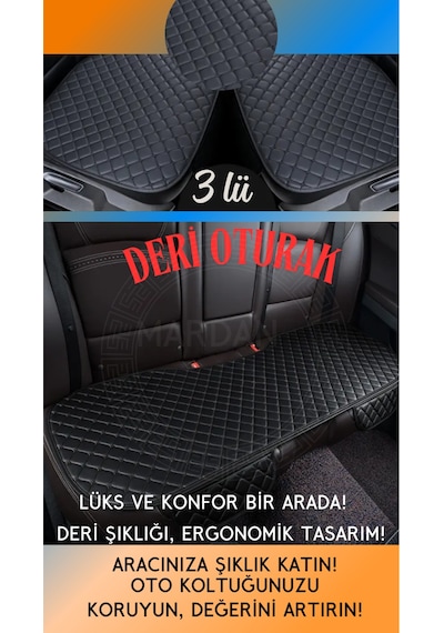 Seat Toledo Uyumlu Şark Serisi 3 Parça Deri Cepli Oto Minder Seti Deri