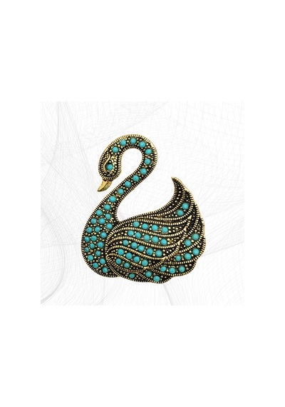 İnci Kuğu Motif Broş Turkuaz
