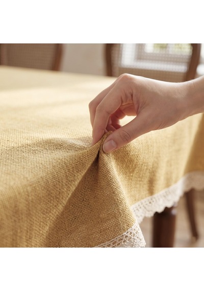 Efes Keten Polyester Kumaş Koyu Bej Masa Örtüsü Dikdörtgen 150x210 Cm -1612 Çok Renkli