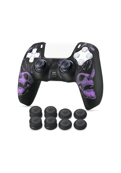 Playstation 5 Controller Ps5 Controller İçin Lazer Oyma Silikon Kaplama X 1 Mor Pro Thumb Grips X 8 Arka Kapak