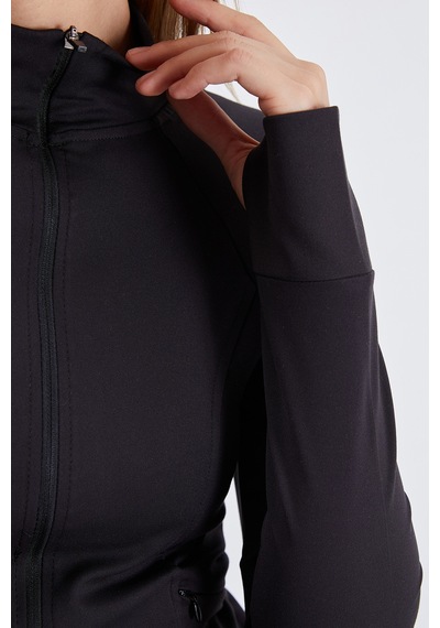 Fullamoda Parmak Geçirmeli Dalgıç Kumaş Slim Fit Ceket Siyah