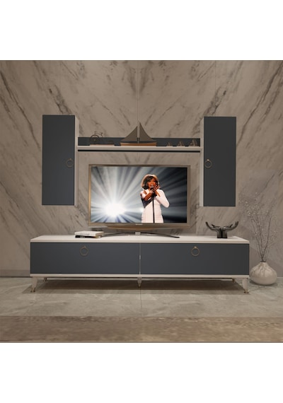 Decoraktiv Eko 7 Mdf Std Gold Tv Ünitesi Tv Sehpası Beyaz - Antrasit