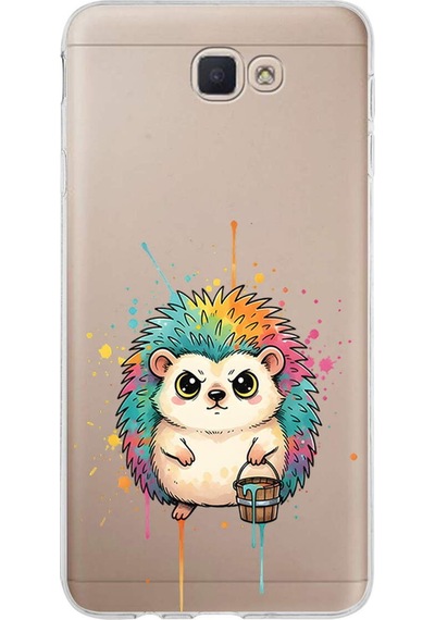 Samsung Galaxy J7 Prime 2 İle Uyumlu Splash Kirpi Tasarımlı Şeffaf Silikon Kılıf Şeffaf