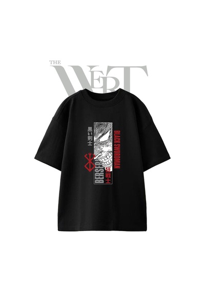 Thewert Black Swordsman Tasarım Baskılı Ünisex Siyah Oversize T-shirt