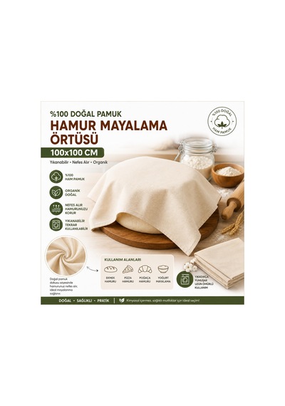 100x100 Cm Ham Pamuk Çok Amaçlı Hamur Dinlendirme Ve Mayalama Bezi Yıkanabilir Doğal Pamuk Örtü 100 %100 Ham Pamuk Bez Ekru