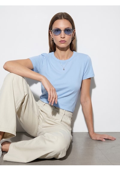 Dilvin 32779 Bisiklet Yaka T-shirt-açık Mavi