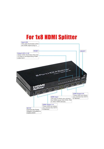 8 Port Hdmi Splitter Çoklayıcı 4411P Switch Çoğaltıcı Çoklu Uydu
