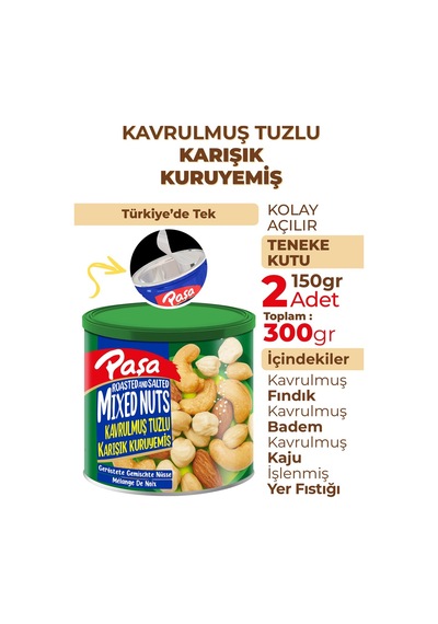 Paşa Kuruyemiş Kavrulmuş Karışık Kuruyemiş Teneke 2 x 150 G