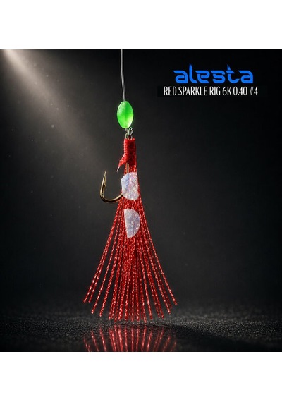 Alesta Red Sparkle Rig X0225 6 Kanca 0.35 Beden 6 Numara İğneli Kırmızı Simli Palamut Çaparisi A18-2006 Standart