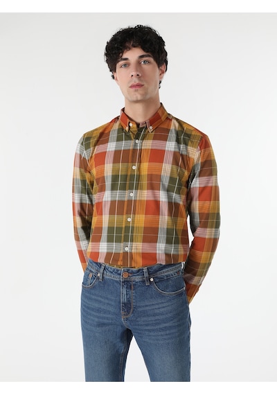 Colin's Slim Fit Kareli Sarı Erkek Uzun Kol Gömlek CL1061017_Q1.V1_YLS