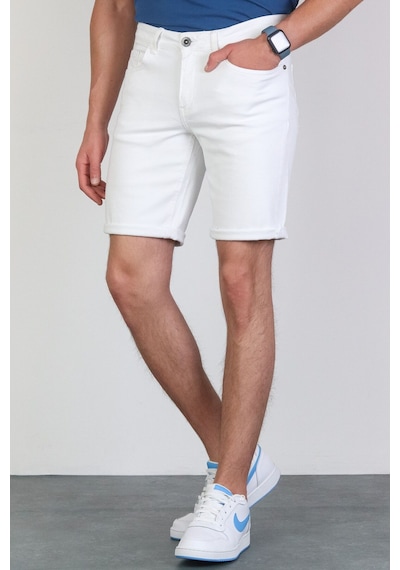 HLT Jeans Erkek Beyaz Slim Kesim Comfort Likralı Esnek Jeans Şort Thomas-Beyaz 001