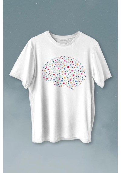 Beyin Silüet Sinir Ağı Yapay Zeka Baskılı Tişört Unisex T-shirt 001