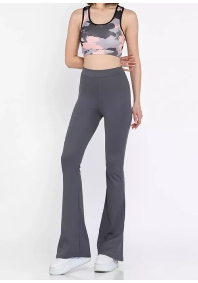 Unika Boutique Füme Yüksek Bel Kemerli Ispanyol Geniş Paça Scuba Krep Kumaş Tayt