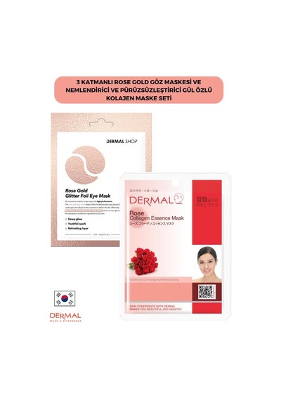 Dermal 3 Katmanlı Rose Gold Göz Maskesi ve Nemlendirici Ve Pürüzsüzleştirici Gül Özlü Kolajen Maske Seti