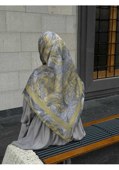 Qalortex Scarf Pamuklu Soft Fırça Desen Eşarp-yağyeşil/gri Yağ Yeşil/gri
