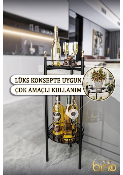 Bino Saksılık Organizer Bahçe Balkon Standı Çiçeklik Dekoratif Lüks Metal 2 Katlı Servis Sunum Tepsi
