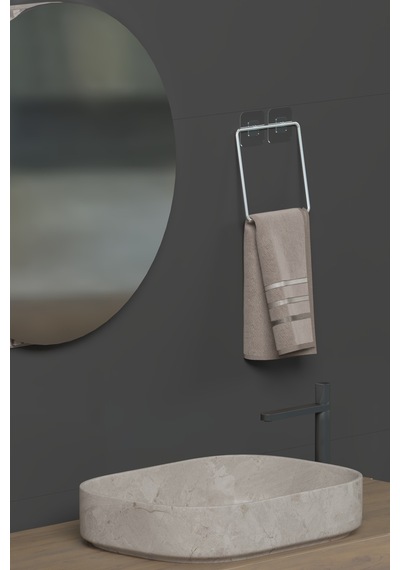 Krom Gümüş Yapışkanlı Havluluk Havlu Askısı Havlu Tutacağı Banyo Mutfak Havluluğu Minimal Metalik Diğer