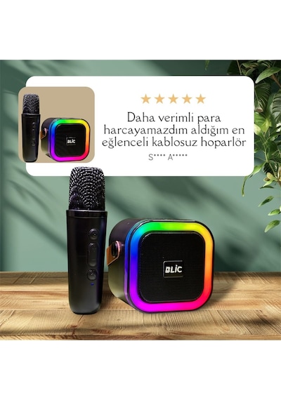 Blic BLS-55 Mini Taşınabilir Işıklı Kablosuz Bluetooth 5.0 Karaoke Hoparlör