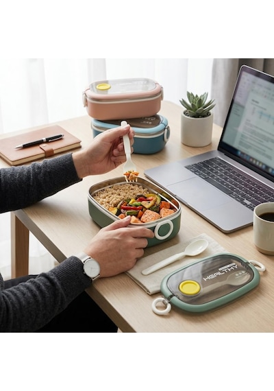 Paslanmaz Çelik Yemek Kabı 750 Ml, Çatal Kaşık Dahil, Kilitli Kapaklı Lunch Box, Yemek Taşıma Ve Saklama Kabı, 21x12x7,50 Cm, Yeşil/pembe/mavi Çok Renkli