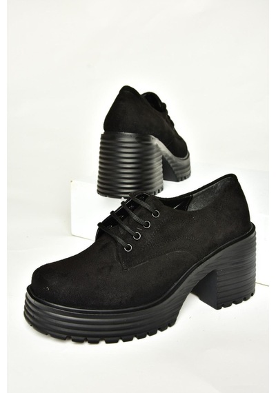Fox Shoes R996054002 Siyah Süet Kalın Topuklu Kadın Ayakkabı Siyah
