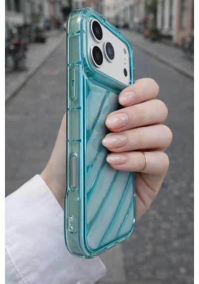 Apple Uyumlu iPhone 17 Pro Max Telefon Kılıfı Kamera Çıkıntılı Kabartmalı Parlak Desenli Darbe Emici Silikon Kılıf Yeşil