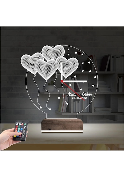 Luvivia Kalp Sevgiliye Hediye V1 Kişiye Özel Saatli 3d Lamba - Masa Gece Lambası 87927049