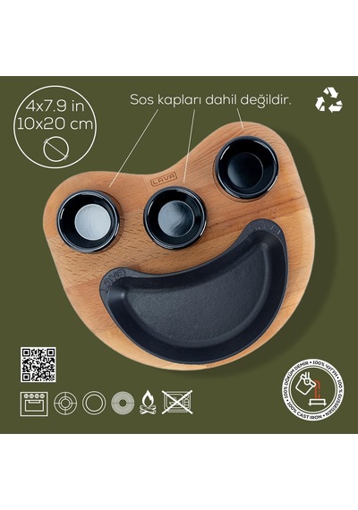 Lava Fajita Tabağı Böbrek Form Siyah Mat Ahşap Stand 10 X 20 Cm Siyah