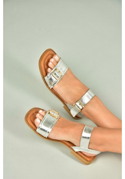 Fox Shoes U944834003 Gümüş Hakiki Deri Kadın Sandalet Gümüş-hakiki Deri