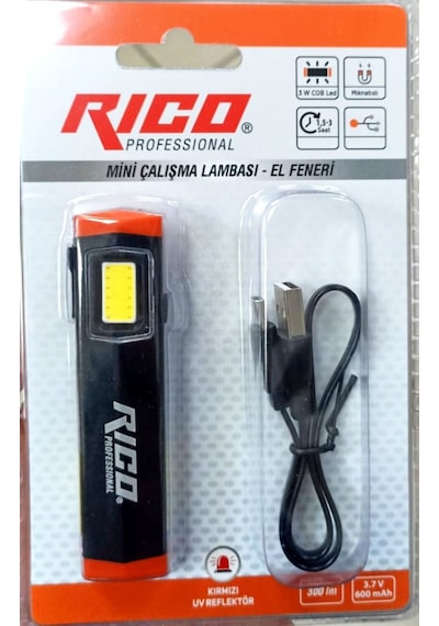 Rıco 300 Lümen Yüksek Kalite Mini Led Cep Feneri Tamirci Feneri Siyah