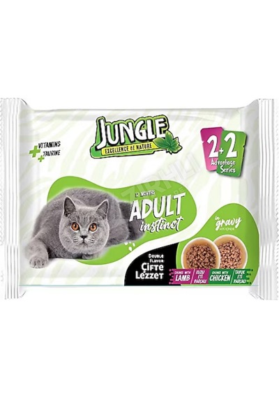 Jungle Çift Lezzet Pouch Kuzu Etli - Tavuklu Yetişkin Kedi Maması Kedi
