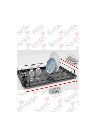 Suntel Tek Katlı Tabaklık Bulaşıklık Mat Siyah Tepsi Kaşıklık Diğer