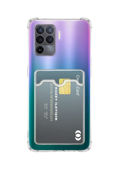 Oppo A94 İle Uyumlu Kapak Kamera Korumalı Kartlıklı Darbe Emici Özellikli Şeffaf Silikon Kılıf