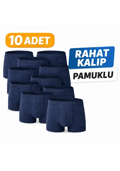 John Lion Erkek Pamuklu Rahat Kalıp Lacivert 10 Lu Boxer Günlük Kullanım Lacivert
